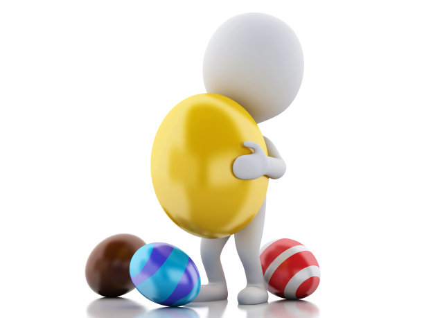 3d白人手里拿着复活节彩蛋。图片下载