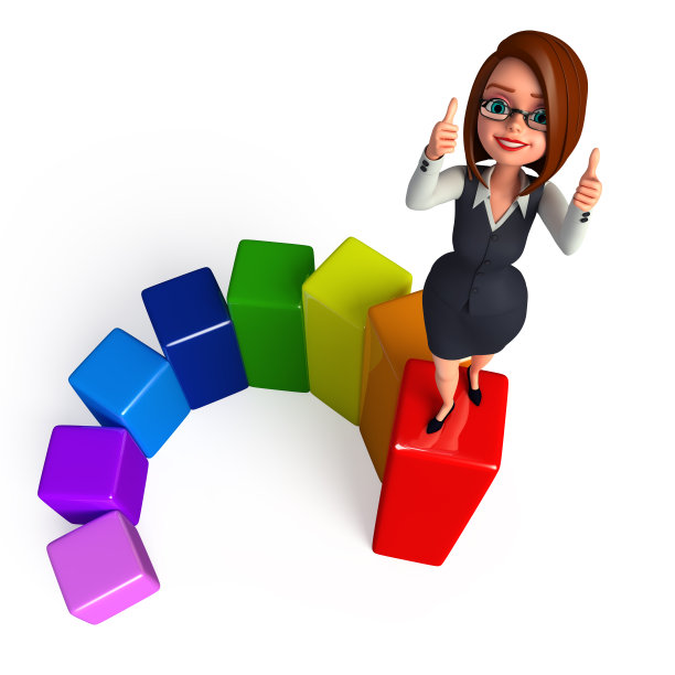 年轻的商业女性与彩色的楼梯图片下载