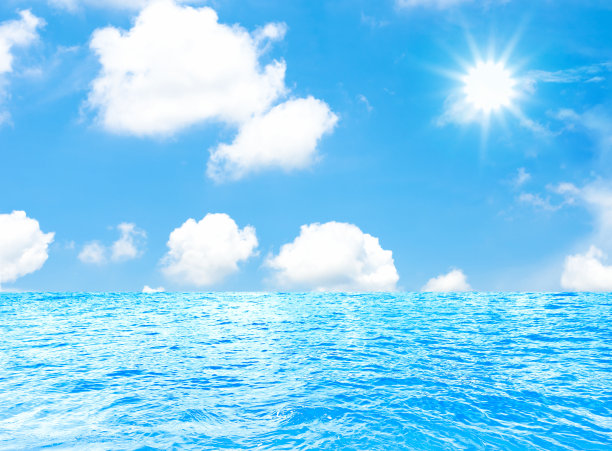大海，太阳和蓝天图片下载