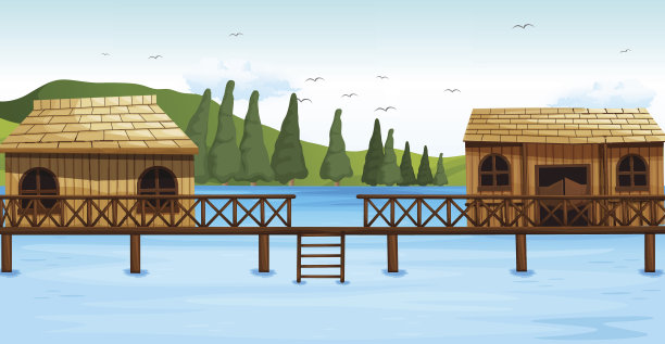 水上的两个木平房图片下载