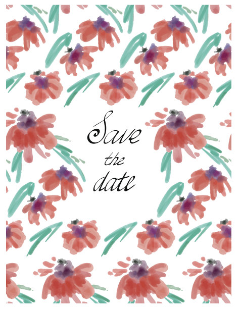 花牌设计模板。水彩花和叶手绘孤立在白色。保存日期，请帖，生日卡。矢量插图。图片下载