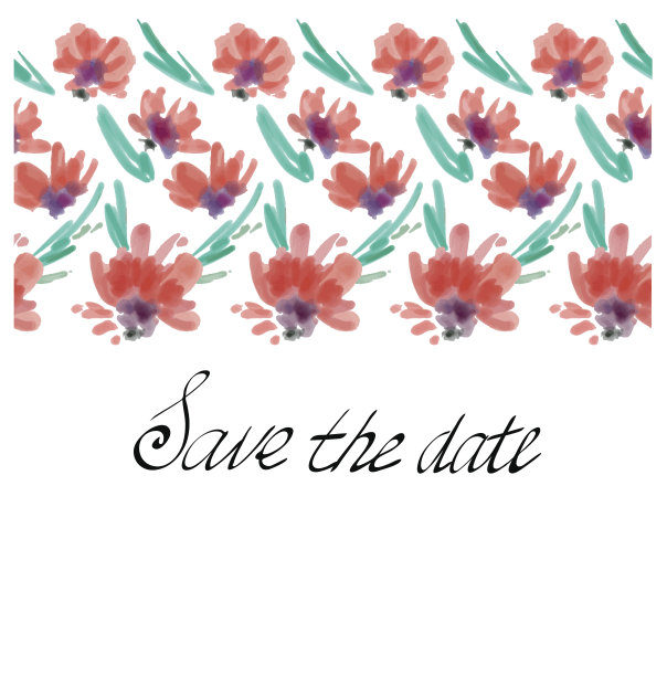 花牌设计模板。水彩花和叶手绘孤立在白色。保存日期，请帖，生日卡。矢量插图。图片下载