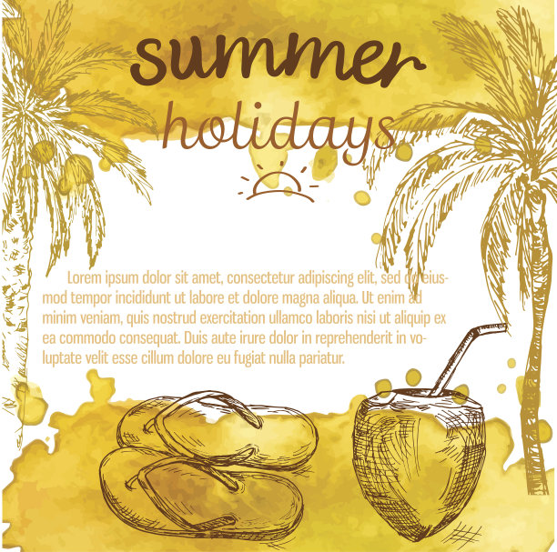 模板与黄色水彩飞溅和手绘项目。图片下载