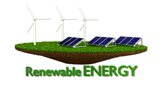 风力发电机和太阳能电池板-可再生能源图片下载