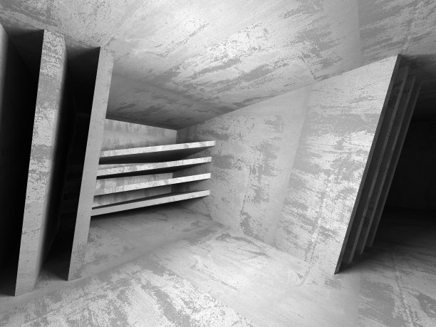 空旷、阴暗、抽象的混凝土室内建筑图片下载