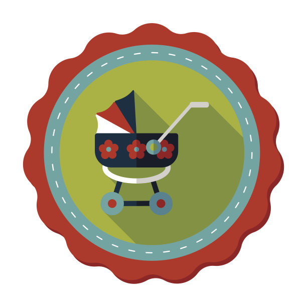 婴儿车的平面图标与长影子，eps10图片下载