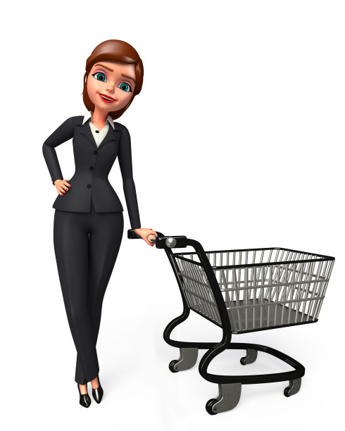 年轻的女商人推着手推车图片下载