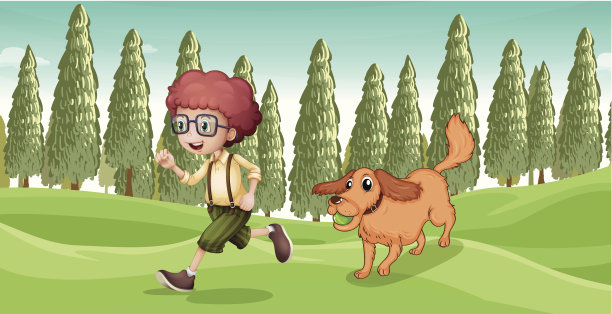 男孩和他的狗在公园玩图片下载