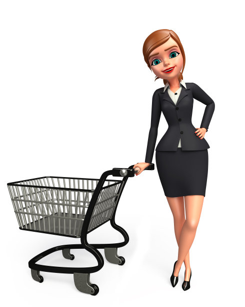 年轻的女商人推着手推车图片下载