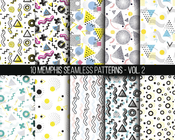 10种通用的不同几何无缝图案素材图片