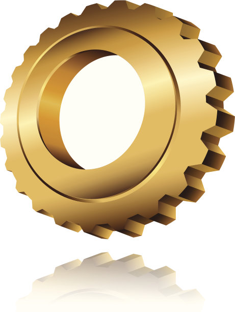 金色齿轮图标和反射与白色背景图片下载