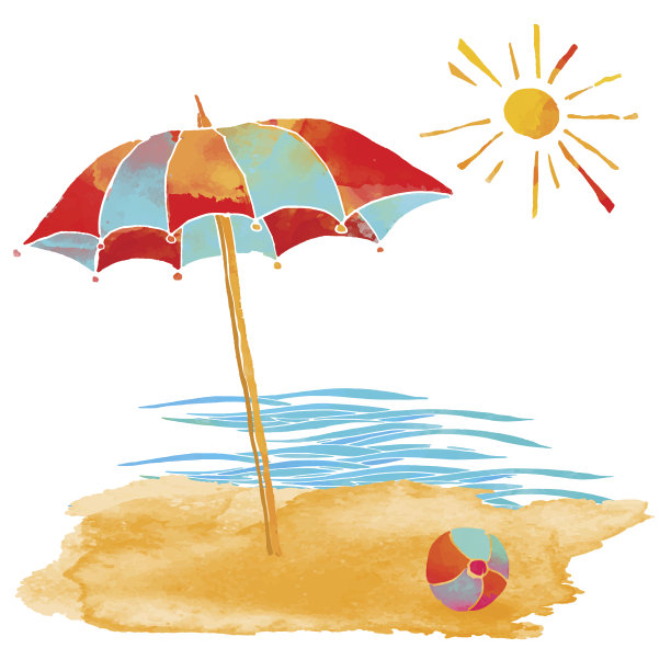 水彩画夏季海滩设置图片下载