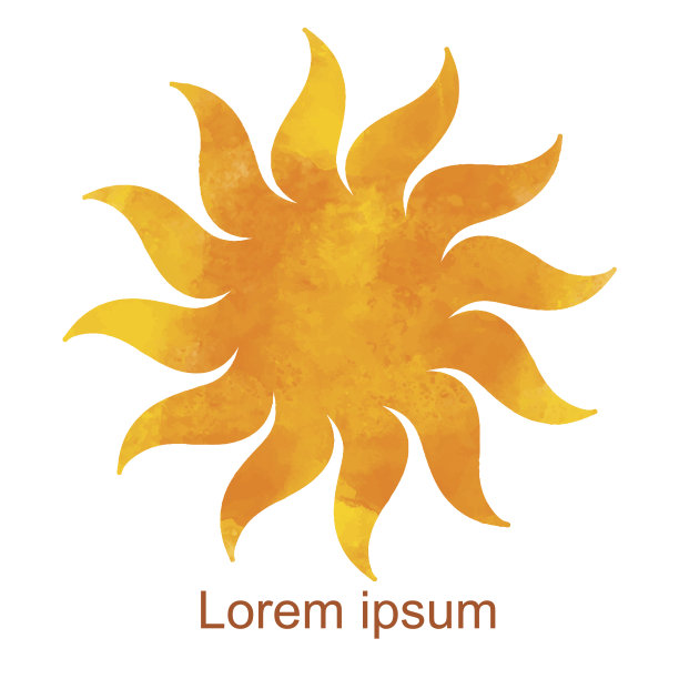 水彩太阳，射线平面图标特写剪影素材图片