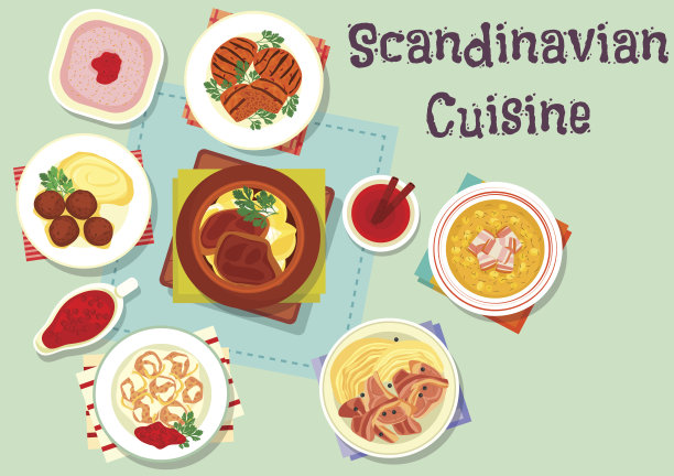 斯堪的纳维亚菜肴与浆果甜点图标图片下载