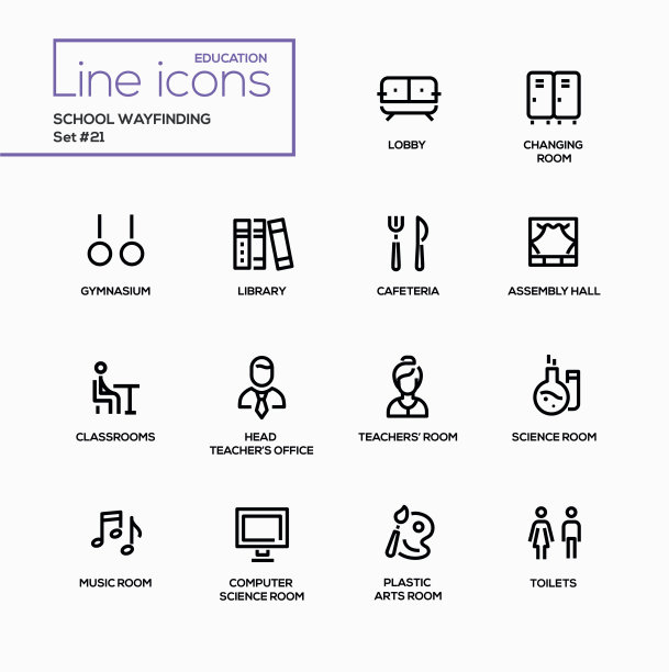 学校寻路-现代向量单线图标集素材图片