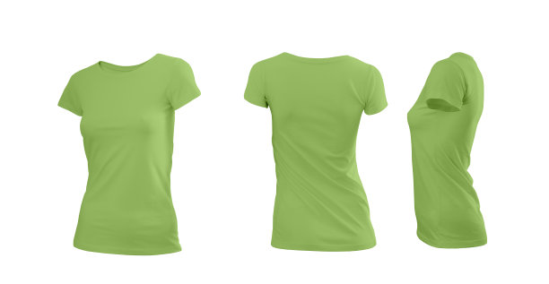 绿叶(颜色2017)短袖女子t恤背面和侧面上的白色背景图片下载