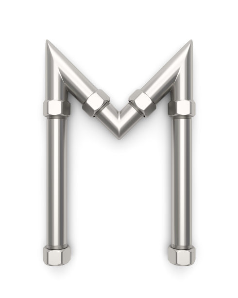 金属管制成的字母M。图片下载