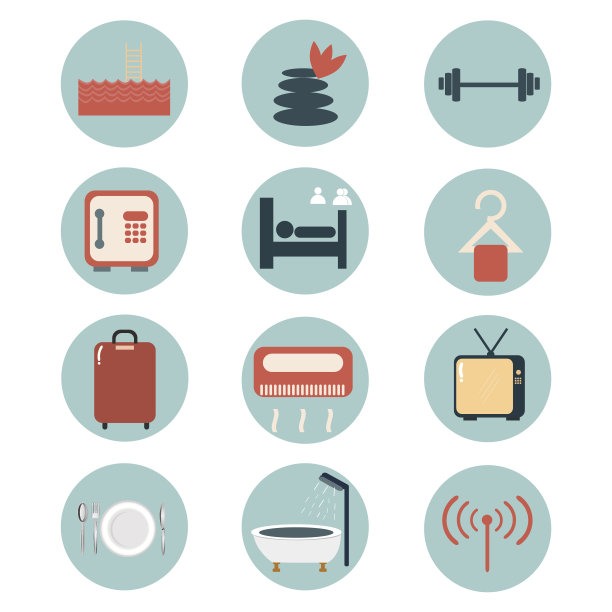 酒店设施图标。图片下载