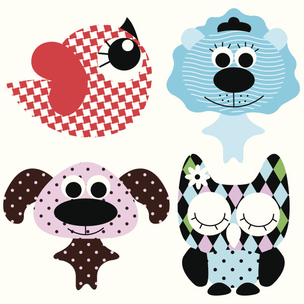 可爱动物矢量插图图片下载