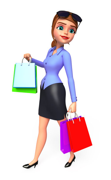 年轻的办公室女孩与购物袋图片下载