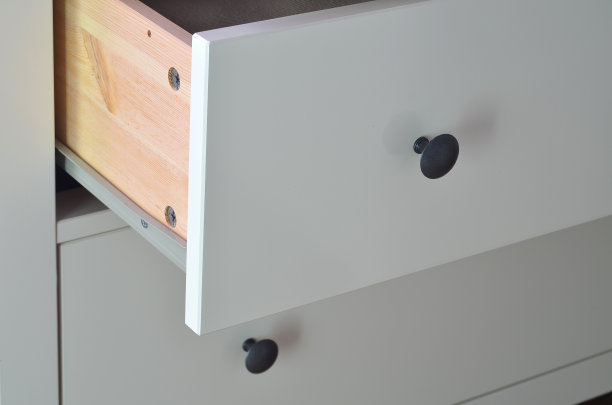 细节白色层压抽屉与黄铜把手图片下载