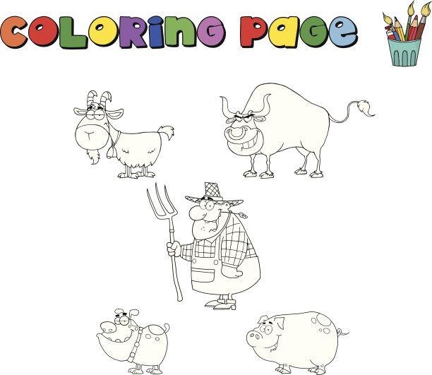 农民和动物的涂色页图片下载