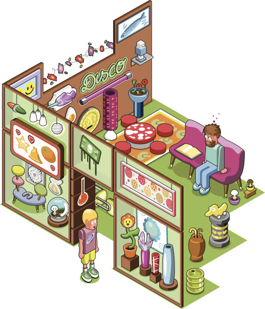 家装店等距内景(矢量)图片下载