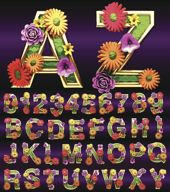 带花的绿色字母图片下载