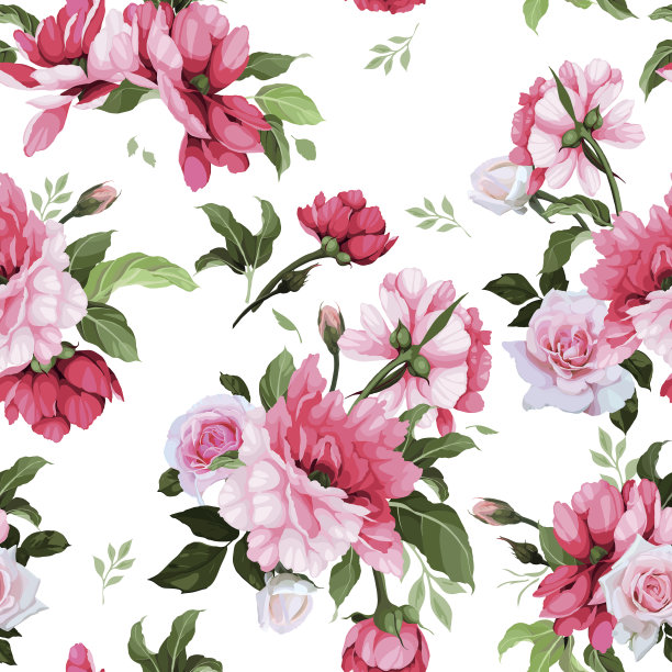 无缝花卉图案与玫瑰，水彩。矢量插图。图片下载