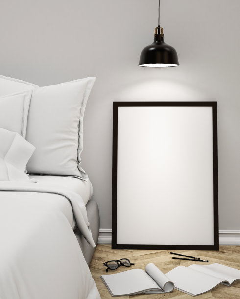 卧室墙上空白海报，模拟背景图片下载