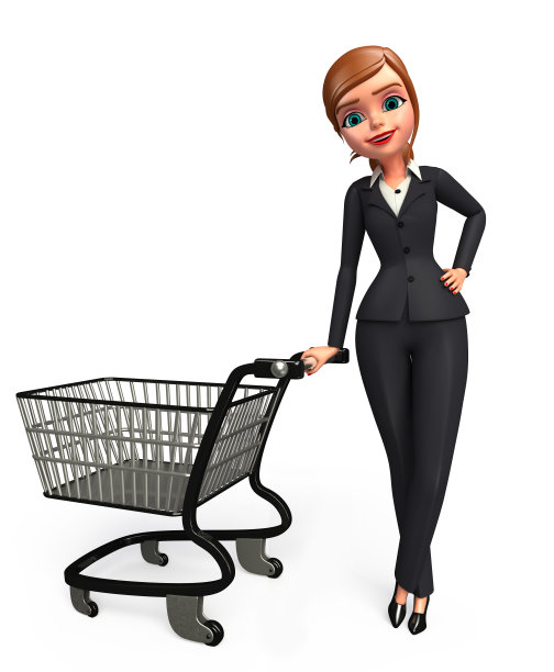 年轻的女商人推着手推车图片下载