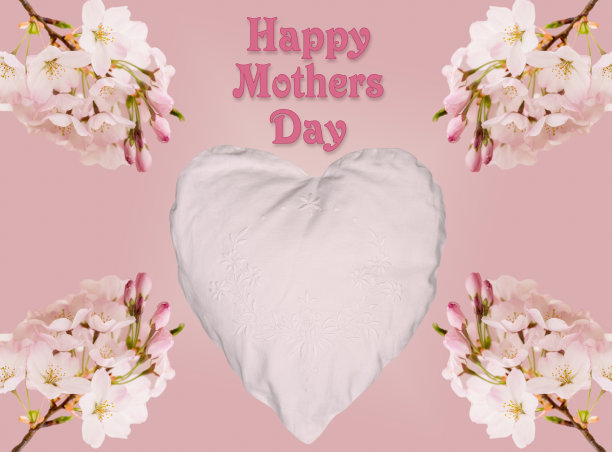 快乐的母亲节背景与樱花和心图片下载