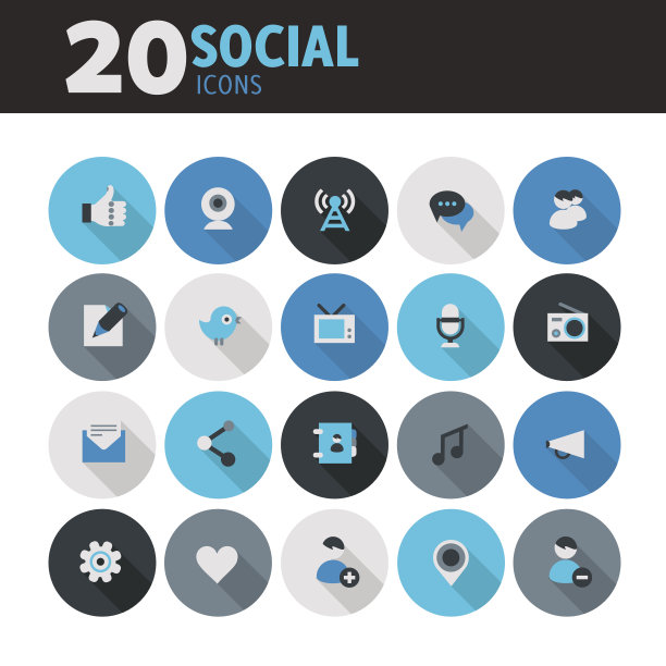 蓝色扁平圆形按钮社会图标图片下载