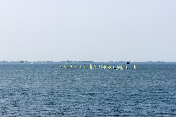 许多风帆冲浪者在Zuiderzee湾，荷兰图片下载