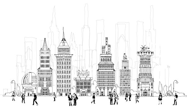 银行街插图与人图片下载