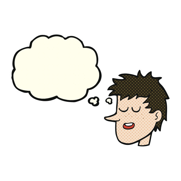 卡通快乐的男孩脸上带着思想泡泡图片下载