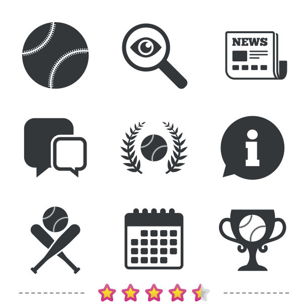 棒球图标：手套、球和球棒符号图片下载