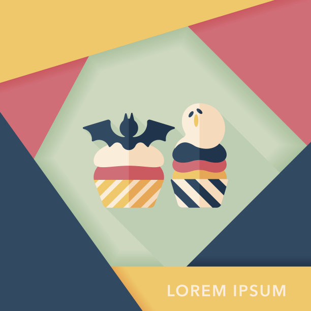 万圣节纸杯蛋糕与蝙蝠扁平图标与长影子，eps10图片下载