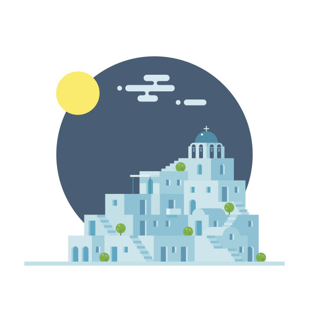 希腊圣托里尼村的平面设计图片下载