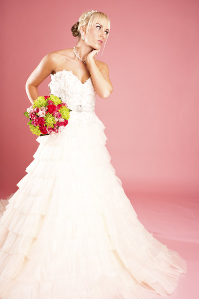新娘肖像在粉红色的背景图片下载