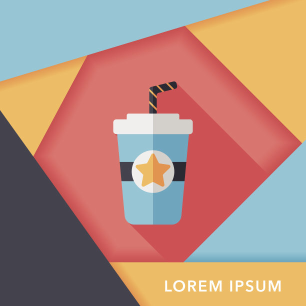 汽水饮料平板图标与长影子，eps10图片下载