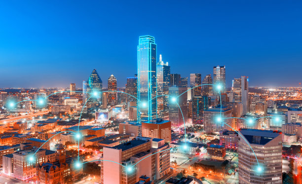 摩天大楼的网络和连接技术概念，达拉斯，德克萨斯州，美国图片下载