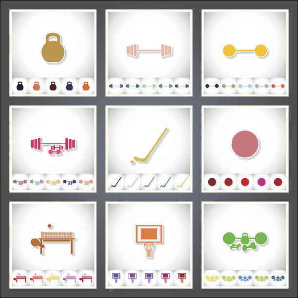 运动。一套在白色背景上有阴影的扁平贴纸图片下载