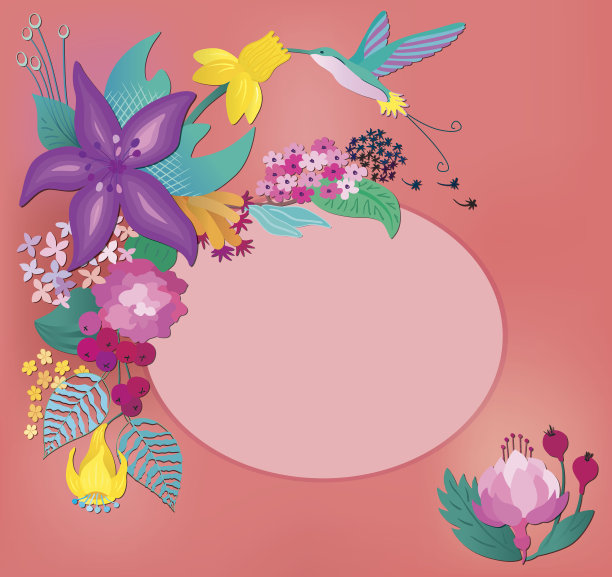 美丽的春天和夏天花明信片模板与热带鸟类图片下载