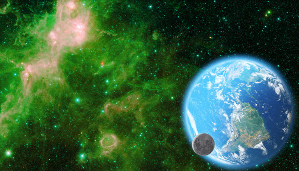 月亮、地球和星星。图片下载