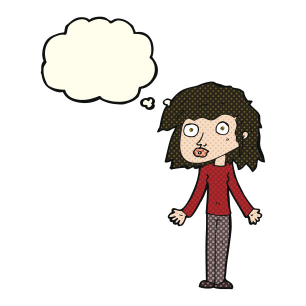 卡通女孩耸耸肩带着思想泡泡图片下载