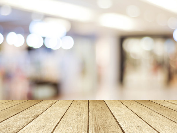 透视木材和模糊存储与散景背景图片下载