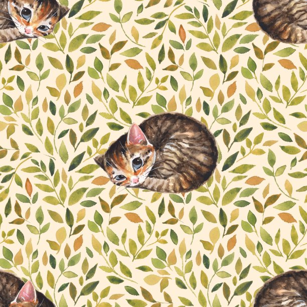 沉睡的猫。无缝模式图片下载