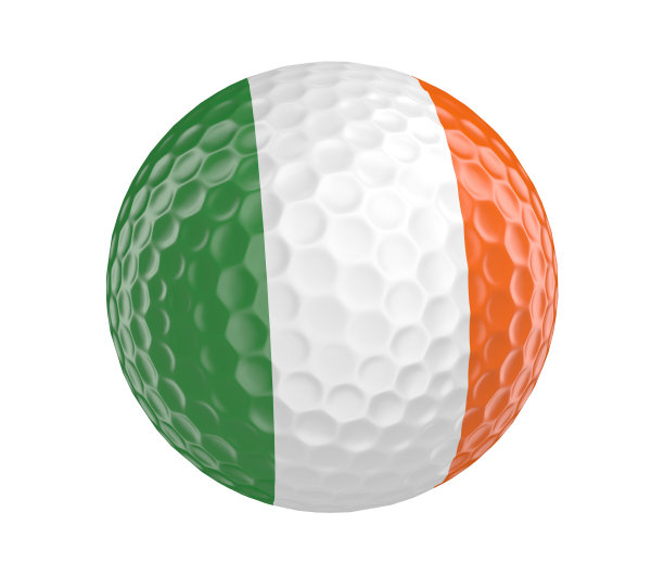 高尔夫球3D渲染与爱尔兰国旗，孤立的白色图片下载