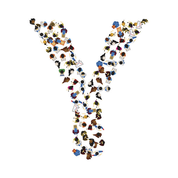 一群人以英文字母Z的形状放在灯光背景上。矢量插图。图片下载